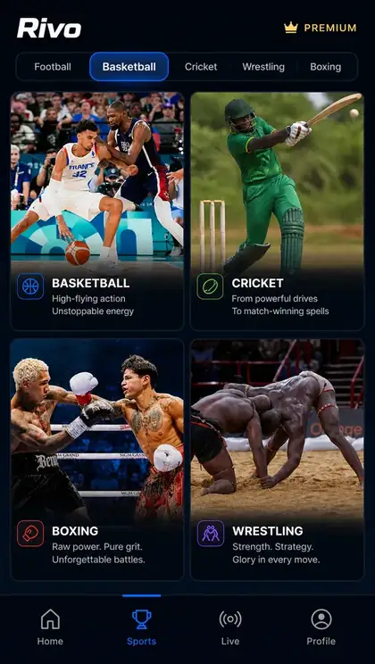 Rivo sports categories preview